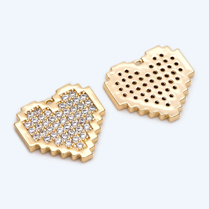 4pcs CZ Paved Heart Charms 17x18mm for Jewelry Making
