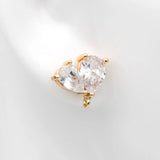 CZ Paved Heart Ear Posts & Leaf Stud Earrings Set