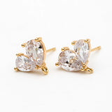 CZ Paved Heart Ear Posts & Leaf Stud Earrings Set