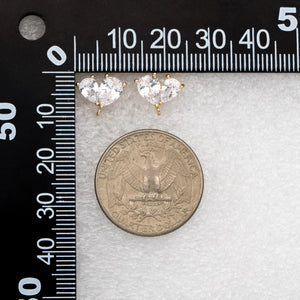 CZ Paved Heart Ear Posts & Leaf Stud Earrings Set