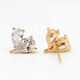 CZ Paved Heart Ear Posts & Leaf Stud Earrings Set
