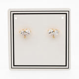 CZ Paved Heart Ear Posts & Leaf Stud Earrings Set