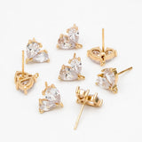 CZ Paved Heart Ear Posts & Leaf Stud Earrings Set