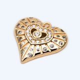 4pcs CZ Heart Pendants, 18K Plated, Charms (GB-2295)