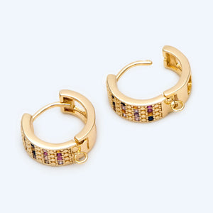 4pcs CZ Paved Hoop Earrings, Rainbow Huggie Earring Supplies