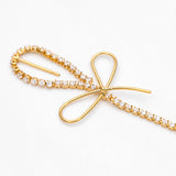 CZ Paved BowKnot Tassel Earrings, Real Plated Brass Dangles