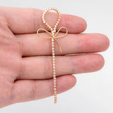 CZ Paved BowKnot Tassel Earrings, Real Plated Brass Dangles