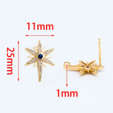 CZ Paved North Star Ear Posts with Loops, Real Plated Brass Star Stud Earrings