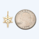 CZ Paved North Star Ear Posts with Loops, Real Plated Brass Star Stud Earrings
