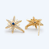CZ Paved North Star Ear Posts with Loops, Real Plated Brass Star Stud Earrings
