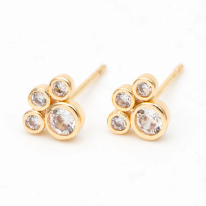 4pcs CZ Paved Pet Paw Print Ear Posts 6x7mm, Plated Brass Stud Earring
