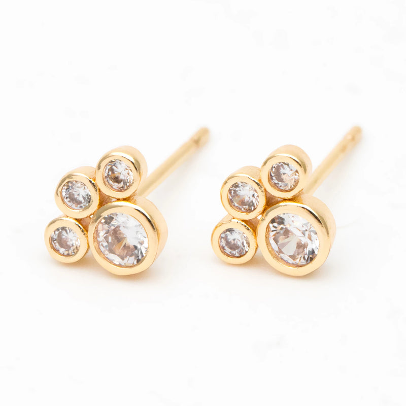 4pcs CZ Paved Pet Paw Print Ear Posts 6x7mm, Plated Brass Stud Earring