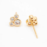 4pcs CZ Paved Pet Paw Print Ear Posts 6x7mm, Plated Brass Stud Earring