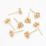 4pcs CZ Paved Pet Paw Print Ear Posts 6x7mm, Plated Brass Stud Earring