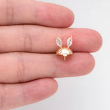 4pcs CZ Paved Rabbit Bead Caps, Real Plated Brass, Pearl Mounts, Pearl Findings