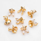 4pcs CZ Paved Rabbit Bead Caps, Real Plated Brass, Pearl Mounts, Pearl Findings
