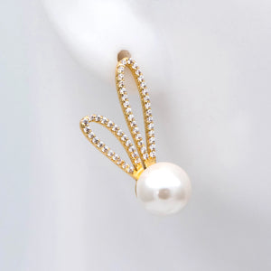 CZ Paved Rabbit Ear Posts, Bunny Stud Earrings, Pearl Earring Mounts