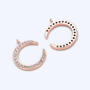 4pcs CZ Paved Rose Moon Charms 14x11mm, Half Moon Ring Pendants