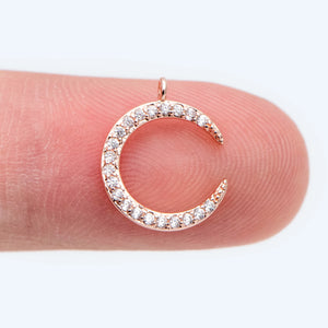 4pcs CZ Paved Rose Moon Charms 14x11mm, Half Moon Ring Pendants
