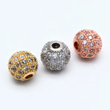 4pcs CZ Round Beads 8mm, Gold/Rhodium/Rose Plated Brass
