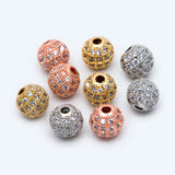 4pcs CZ Round Beads 8mm, Gold/Rhodium/Rose Plated Brass