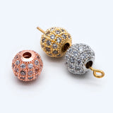 4pcs CZ Round Beads 8mm, Gold/Rhodium/Rose Plated Brass