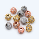 4pcs CZ Round Beads 8mm, Gold/Rhodium/Rose Plated Brass