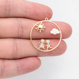 4pcs CZ Paved Boy/Girl Charms, 18K Plated, Sun Cloud Pendants (GB-3186)