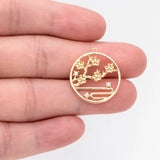 4pcs CZ Paved Round Flower Charms, 18K Plated Brass, Branch Pendants