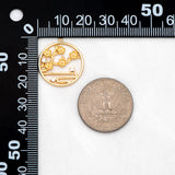 4pcs CZ Paved Round Flower Charms, 18K Plated Brass, Branch Pendants