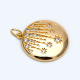 4pcs CZ Paved Star Charms 20mm, 18K Plated Brass Round Disk Pendants