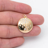 4pcs CZ Paved Star Charms 20mm, 18K Plated Brass Round Disk Pendants