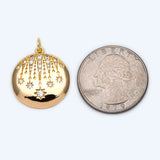 4pcs CZ Paved Star Charms 20mm, 18K Plated Brass Round Disk Pendants