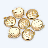 4pcs CZ Paved Star Charms 20mm, 18K Plated Brass Round Disk Pendants