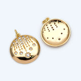 4pcs CZ Paved Star Charms 20mm, 18K Plated Brass Round Disk Pendants