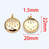 4pcs CZ Paved Star Charms 20mm, 18K Plated Brass Round Disk Pendants