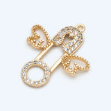 4pcs CZ Paved Safety Pin with Wing Charm Plated Brass Pendants