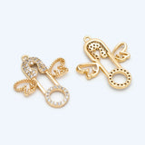 4pcs CZ Paved Safety Pin with Wing Charm Plated Brass Pendants