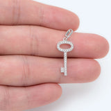 4pcs CZ Paved Silver Key Charms 21x10mm
