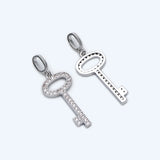 4pcs CZ Paved Silver Key Charms 21x10mm