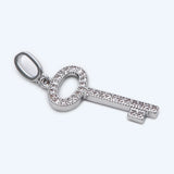 4pcs CZ Paved Silver Key Charms 21x10mm