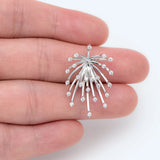 4pcs CZ Paved Fireworks Charm 27x14mm Silver Tone DIY Pendant Drop Bail