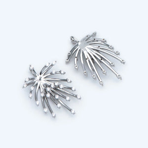 4pcs CZ Paved Fireworks Charm 27x14mm Silver Tone DIY Pendant Drop Bail