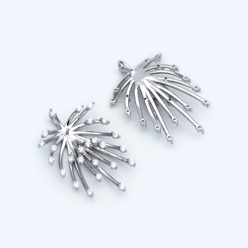 4pcs CZ Paved Fireworks Charm 27x14mm Silver Tone DIY Pendant Drop Bail