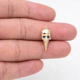 4pcs CZ Paved Skull Charm, Real Plated Brass