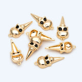 4pcs CZ Paved Skull Charm, Real Plated Brass