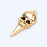 4pcs CZ Paved Skull Charm, Real Plated Brass