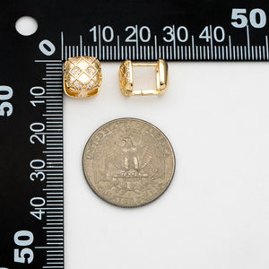 CZ Paved Square Earrings, 18K Plated Brass, Geometric Hoop Earrings