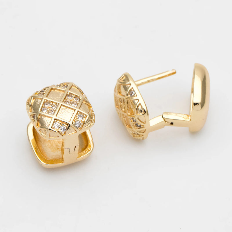 CZ Paved Square Earrings, 18K Plated Brass, Geometric Hoop Earrings