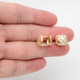 CZ Paved Square Earrings, 18K Plated Brass, Geometric Hoop Earrings